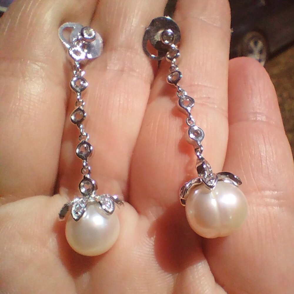 Honora Sterling Silver Pearl Drop Earrings with Beautiful Clear Accents